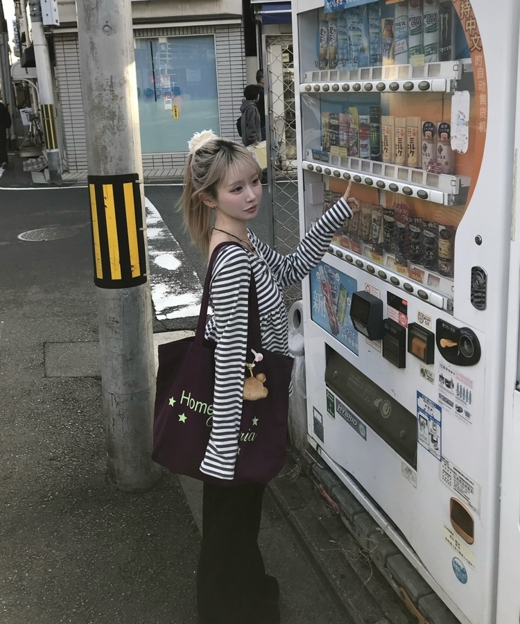 オフショルストライプリボンＴシャツ LIGHT GRAY