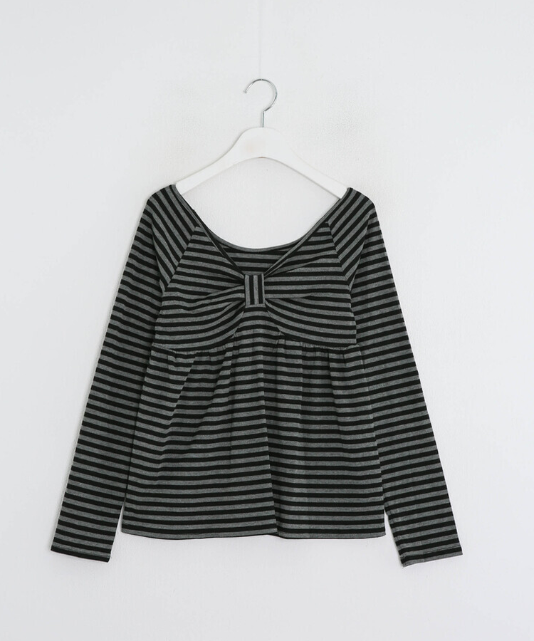 オフショルストライプリボンＴシャツ