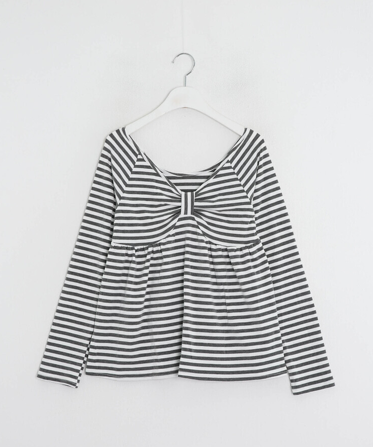 オフショルストライプリボンＴシャツ