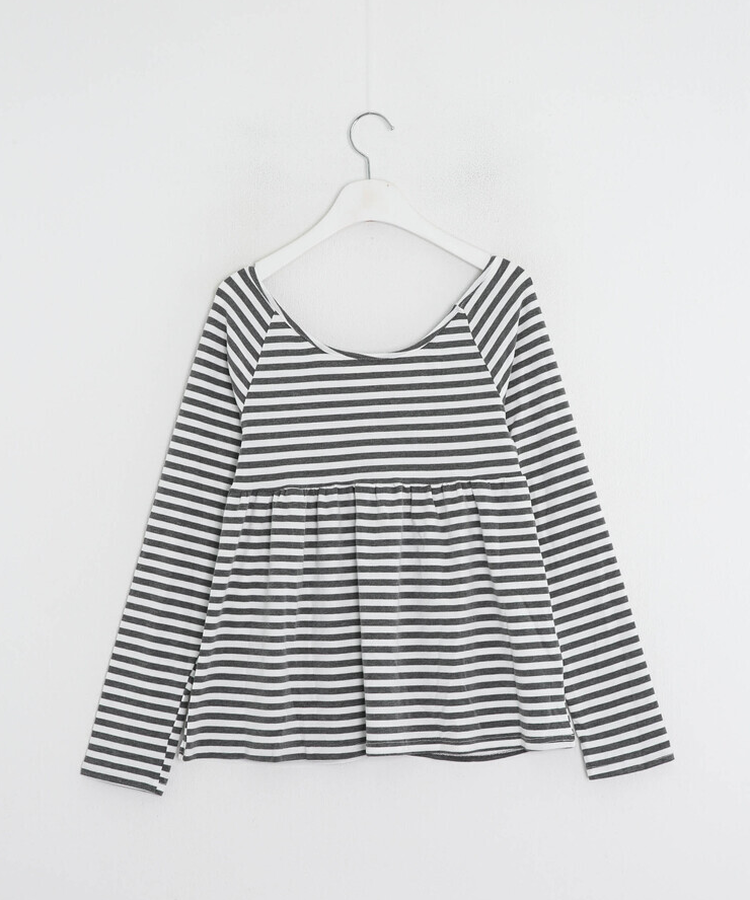 オフショルストライプリボンＴシャツ