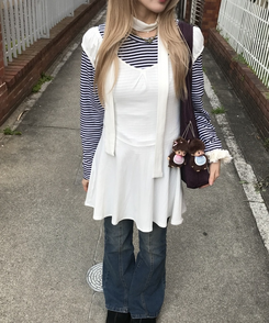 【머플러 포함】플레어 원피스 아이보리