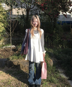 【머플러 포함】플레어 원피스 아이보리