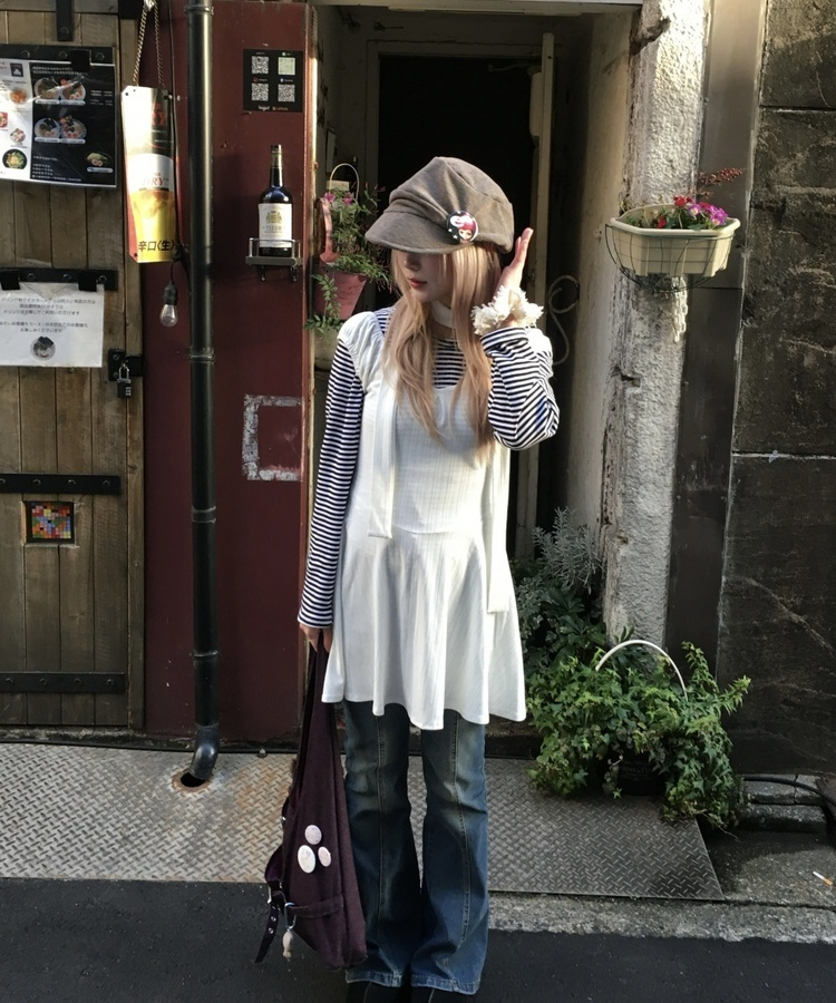 【머플러 포함】플레어 원피스 아이보리