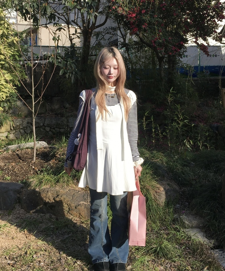 【머플러 포함】플레어 원피스 아이보리