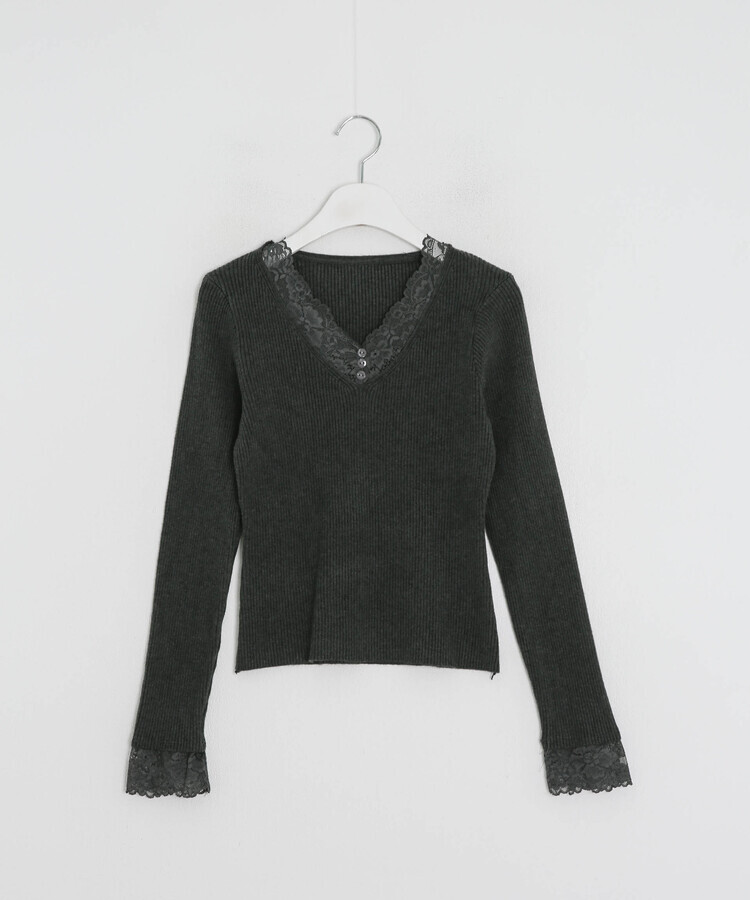 레이스 포인트 브이넥 니트