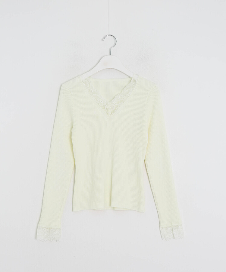 레이스 포인트 브이넥 니트