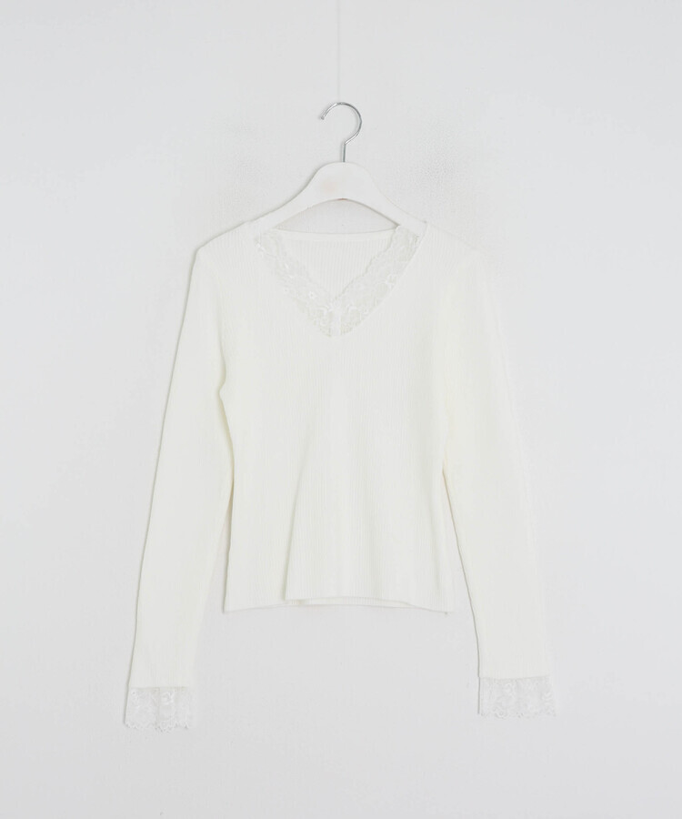 레이스 포인트 브이넥 니트