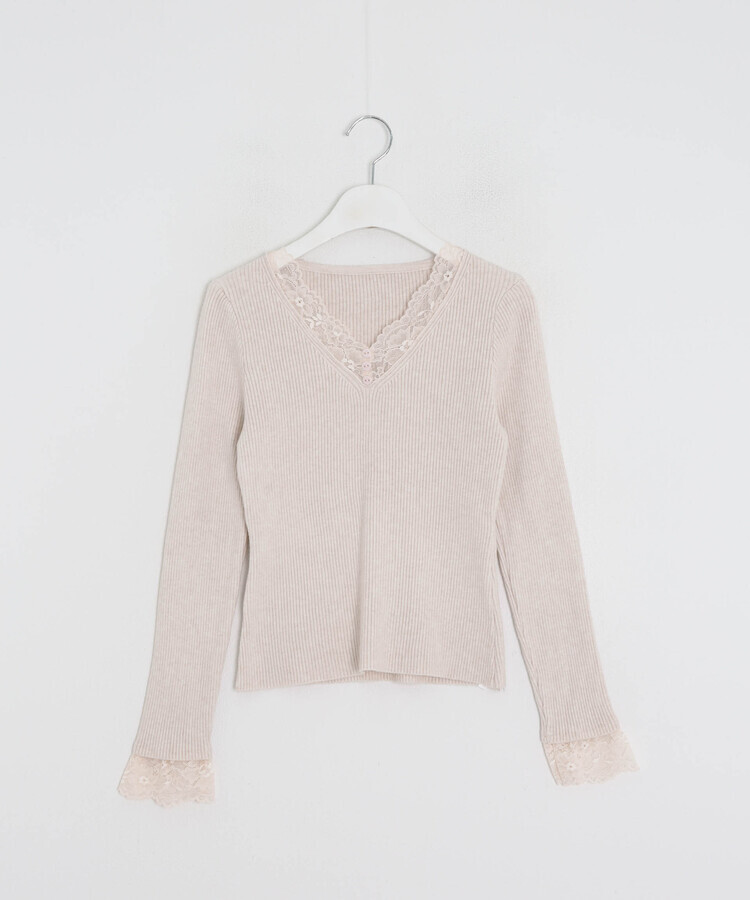 레이스 포인트 브이넥 니트