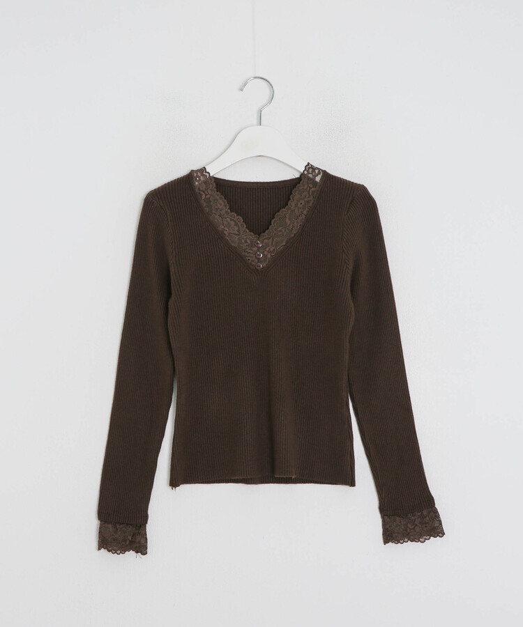 레이스 포인트 브이넥 니트