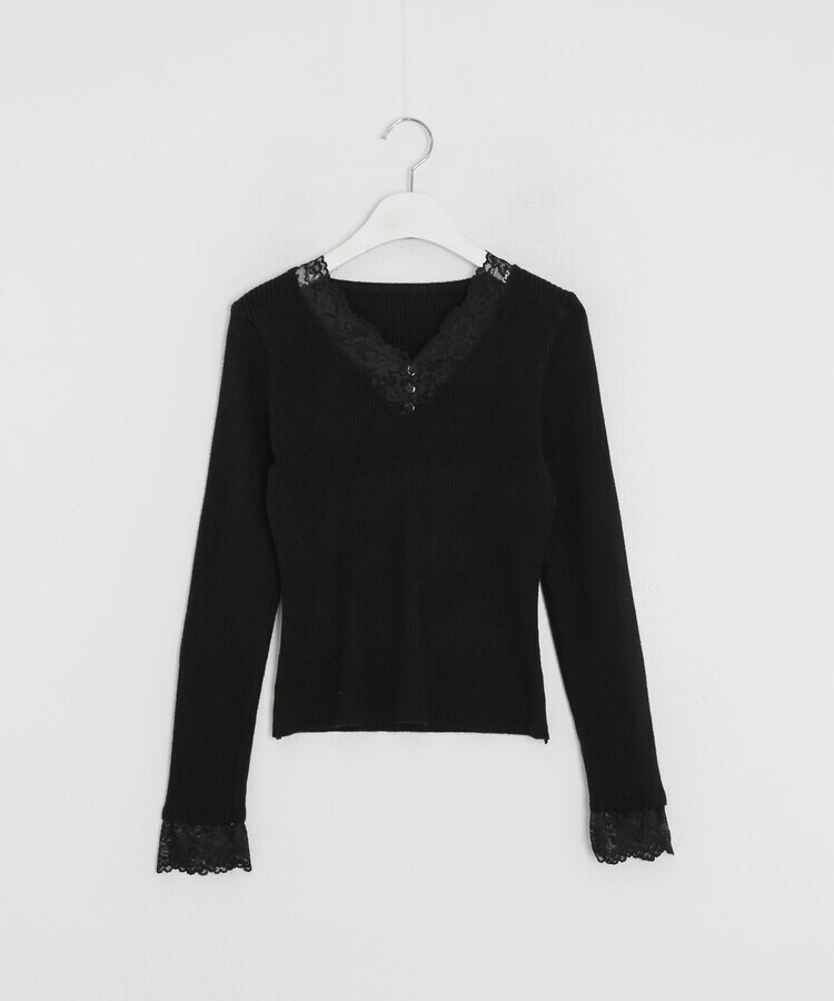 레이스 포인트 브이넥 니트