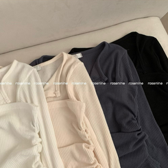 리리 레이어드 라운드넥 골지 긴팔 가디건 셔링 탑 세트 투피스 봄 봄옷 상의 벚꽃 수학여행