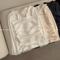 리리 레이어드 라운드넥 골지 긴팔 가디건 셔링 탑 세트 투피스 봄 봄옷 상의 벚꽃 수학여행