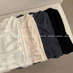 리리 레이어드 라운드넥 골지 긴팔 가디건 셔링 탑 세트 투피스 봄 봄옷 상의 벚꽃 수학여행