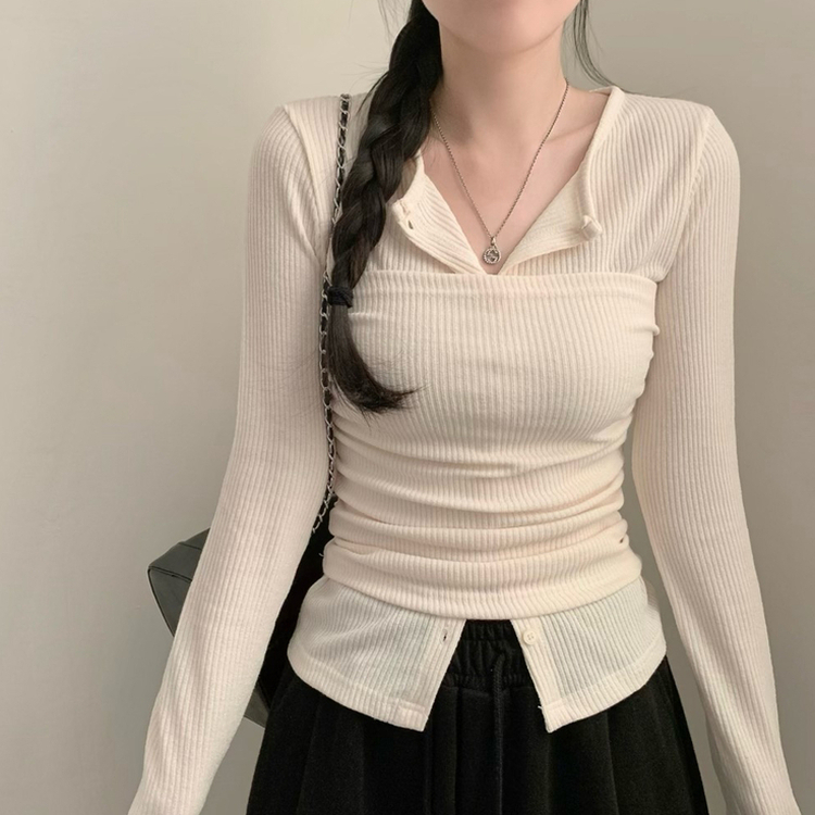 리리 레이어드 라운드넥 골지 긴팔 가디건 셔링 탑 세트 투피스 봄 봄옷 상의 벚꽃 수학여행 크림