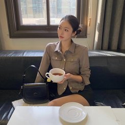 スエードポケットクロップブラウス GREY