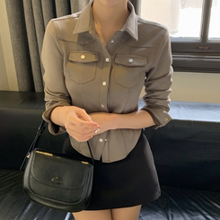 スエードポケットクロップブラウス GREY