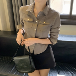 スエードポケットクロップブラウス GREY