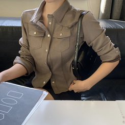 スエードポケットクロップブラウス GREY