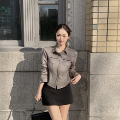 スエードポケットクロップブラウス GREY