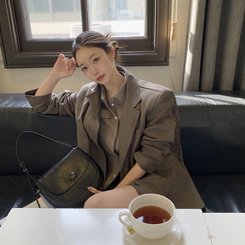 スエードポケットクロップブラウス GREY