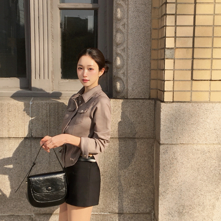 スエードポケットクロップブラウス GREY