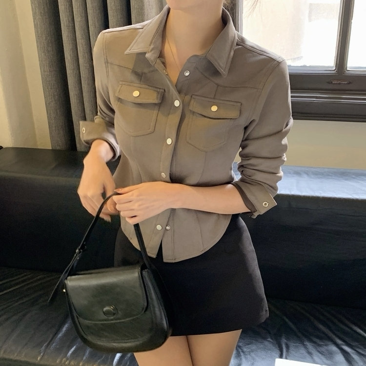 スエードポケットクロップブラウス GREY