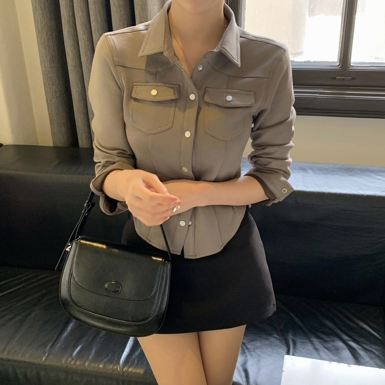 スエードポケットクロップブラウス GREY