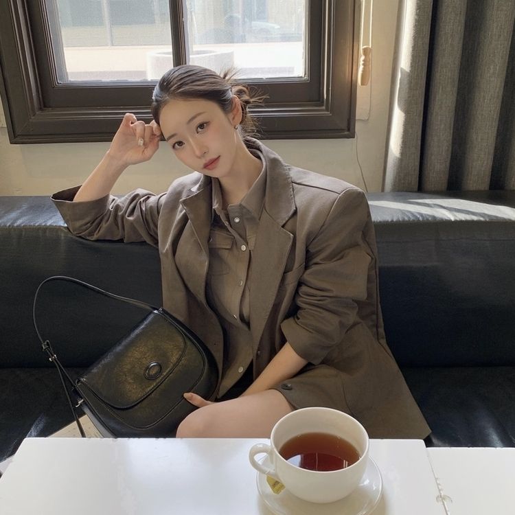 スエードポケットクロップブラウス GREY