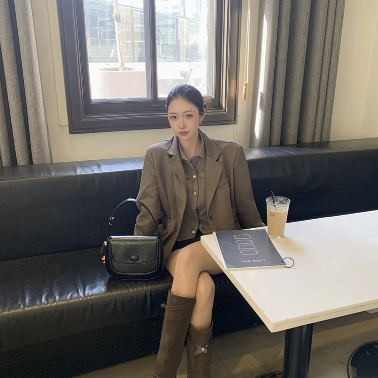 スエードポケットクロップブラウス GREY