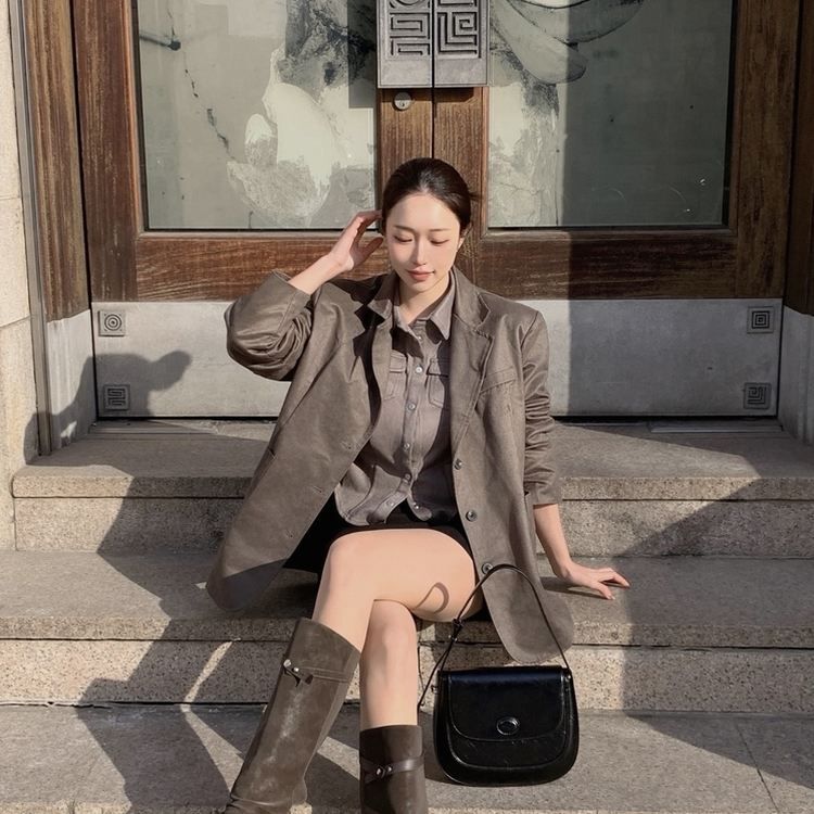 スエードポケットクロップブラウス GREY