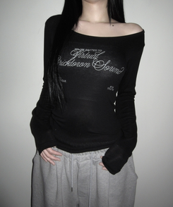 クロイレタリングスリム長袖Tシャツ BLACK