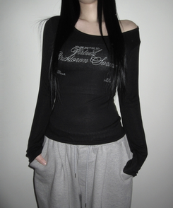 クロイレタリングスリム長袖Tシャツ BLACK