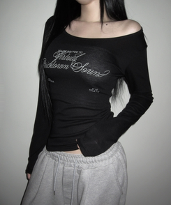 クロイレタリングスリム長袖Tシャツ BLACK