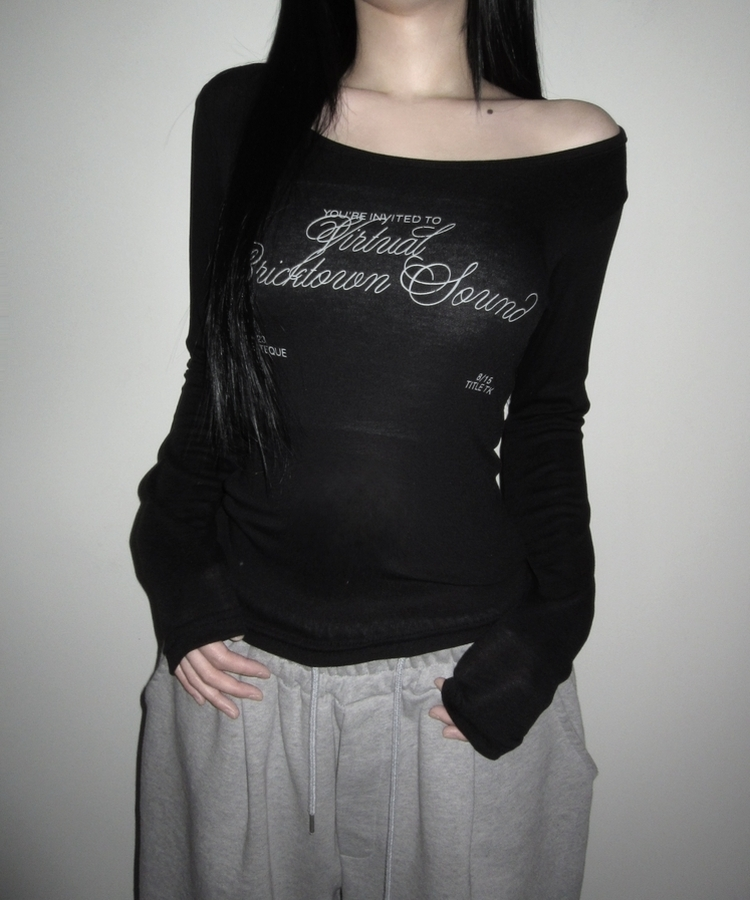 クロイレタリングスリム長袖Tシャツ BLACK