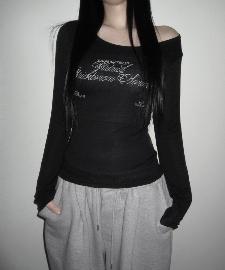 クロイレタリングスリム長袖Tシャツ BLACK