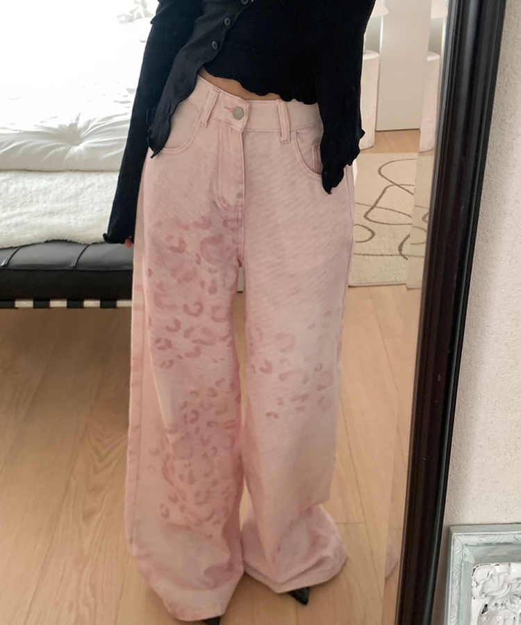 ピンクレオパードワイドパンツ PINK