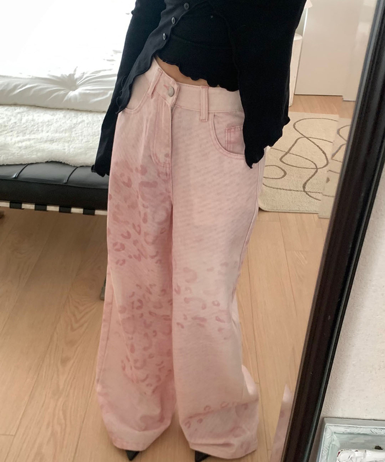 ピンクレオパードワイドパンツ PINK