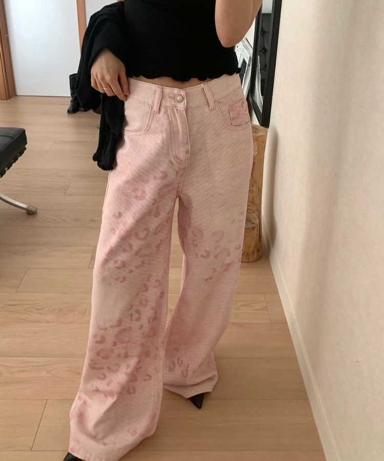ピンクレオパードワイドパンツ PINK