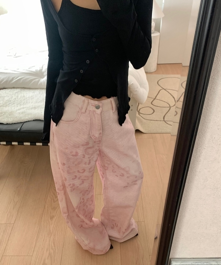 ピンクレオパードワイドパンツ PINK