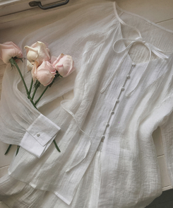 【SET】シアリングリボンブラウス ショートパンツ