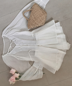 【SET】シアリングリボンブラウス ショートパンツ