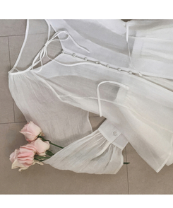 【SET】シアリングリボンブラウス ショートパンツ