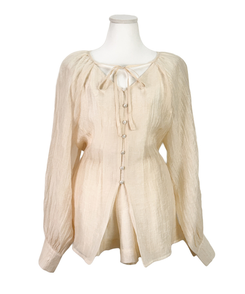 【SET】シアリングリボンブラウス ショートパンツ