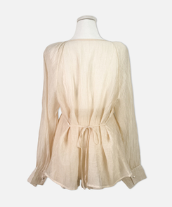 【SET】シアリングリボンブラウス ショートパンツ