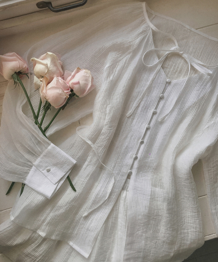 【SET】シアリングリボンブラウス ショートパンツ