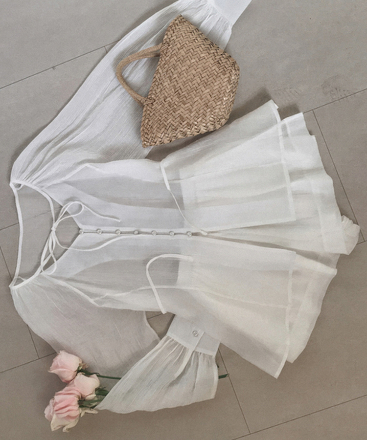 【SET】シアリングリボンブラウス ショートパンツ