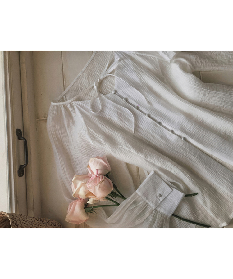 【SET】シアリングリボンブラウス ショートパンツ