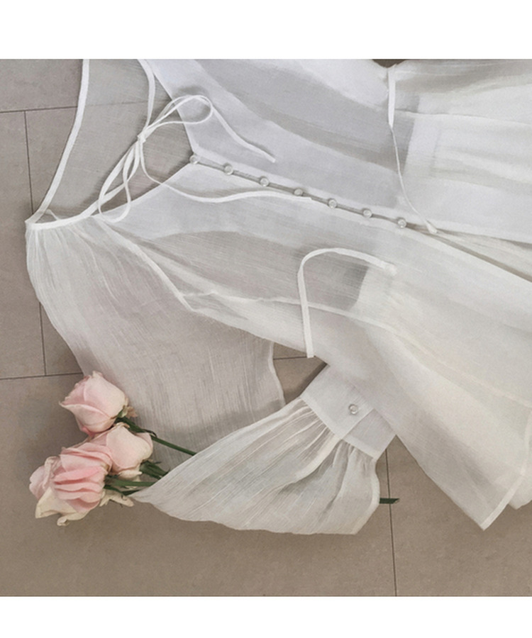 【SET】シアリングリボンブラウス ショートパンツ