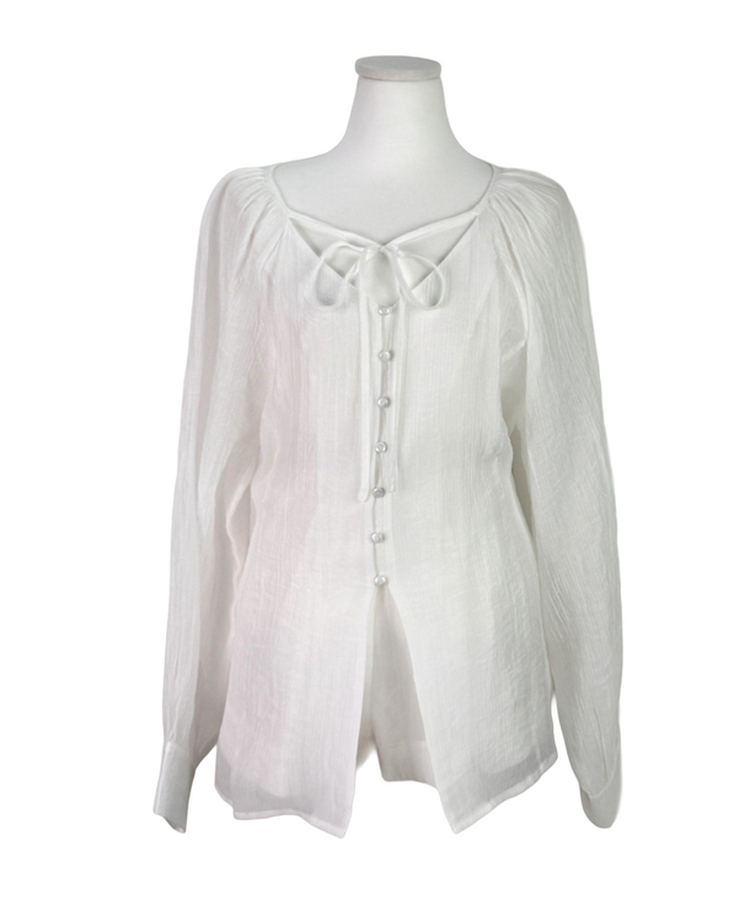 【SET】シアリングリボンブラウス ショートパンツ