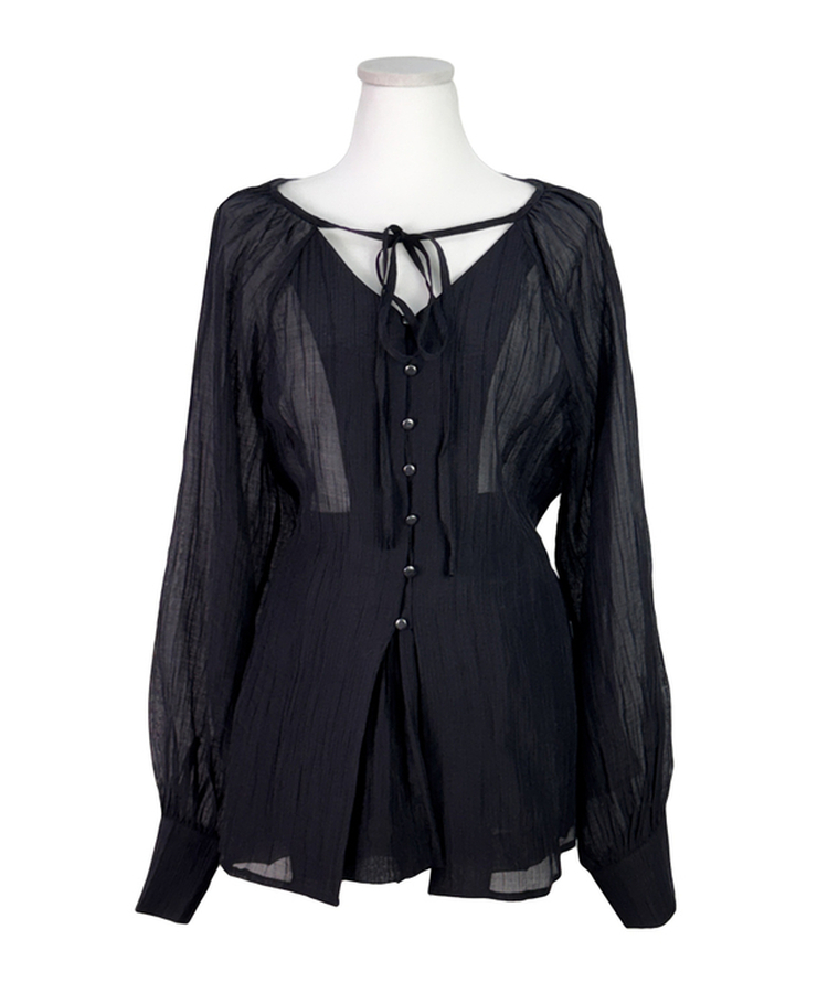 【SET】シアリングリボンブラウス ショートパンツ